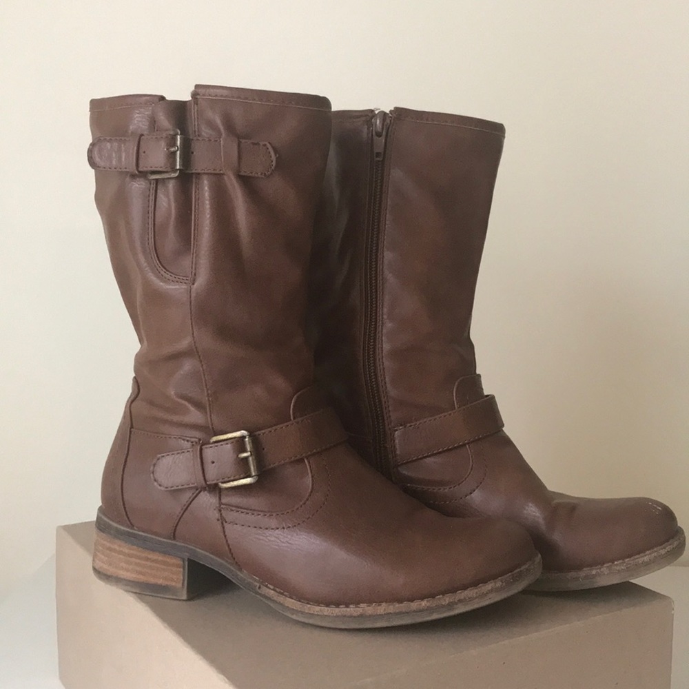 Brown Synthetic Leather Boots